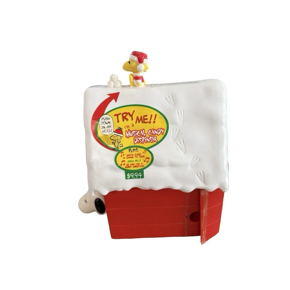 Vintage 1990 Peanuts Light Up Musical Christmas Snoopy Dog House Candy Dispenser